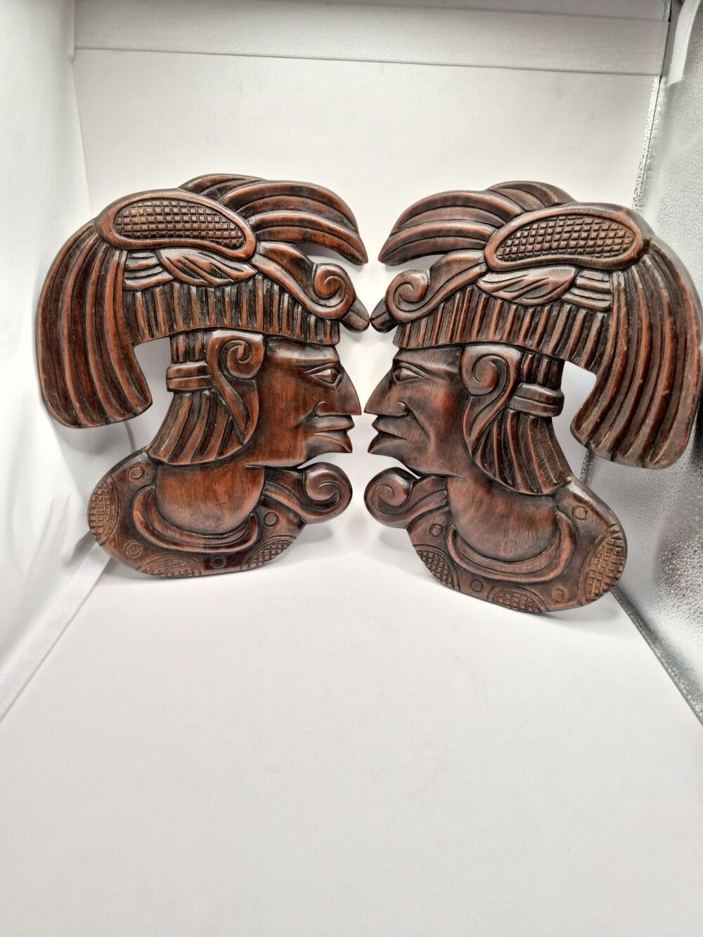 Vintage Hand Carved Honduran Aztec Mayan Wood Carving Wall Hangings 14” X 11”